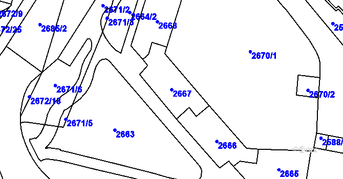 Parcela st. 2667 v KÚ Chomutov I, Katastrální mapa