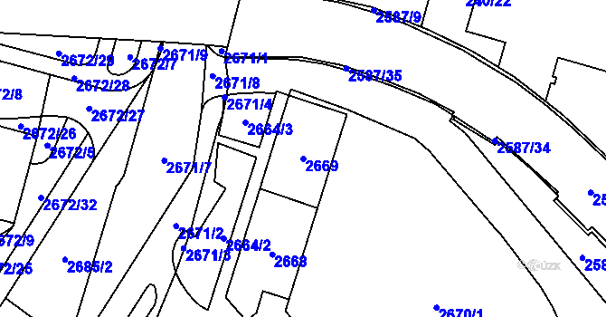 Parcela st. 2669 v KÚ Chomutov I, Katastrální mapa