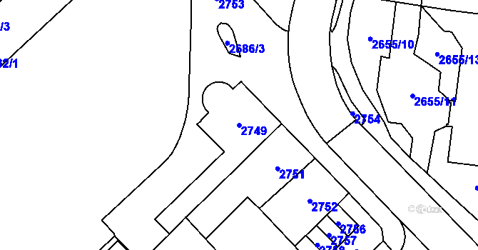 Parcela st. 2749 v KÚ Chomutov I, Katastrální mapa