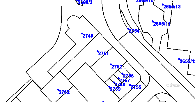 Parcela st. 2751 v KÚ Chomutov I, Katastrální mapa