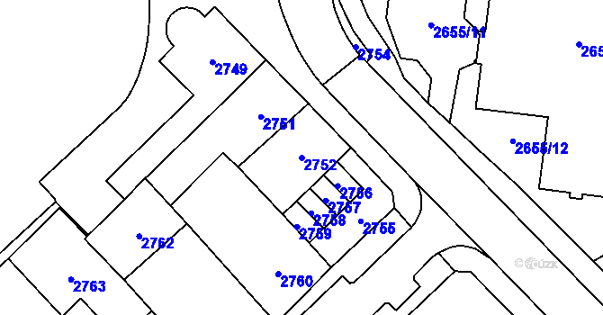 Parcela st. 2752 v KÚ Chomutov I, Katastrální mapa
