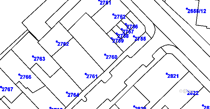 Parcela st. 2760 v KÚ Chomutov I, Katastrální mapa