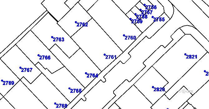 Parcela st. 2761 v KÚ Chomutov I, Katastrální mapa