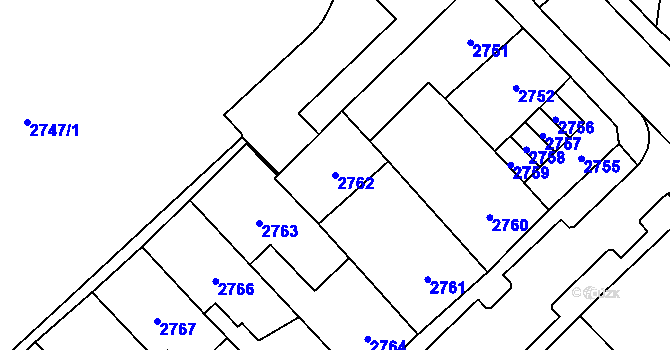 Parcela st. 2762 v KÚ Chomutov I, Katastrální mapa