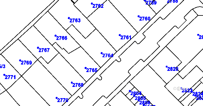 Parcela st. 2764 v KÚ Chomutov I, Katastrální mapa