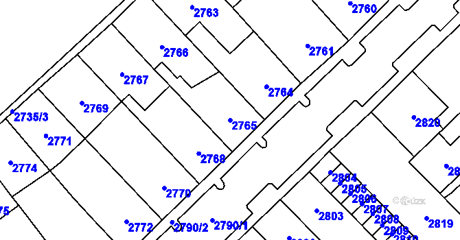 Parcela st. 2765 v KÚ Chomutov I, Katastrální mapa