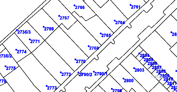 Parcela st. 2768 v KÚ Chomutov I, Katastrální mapa