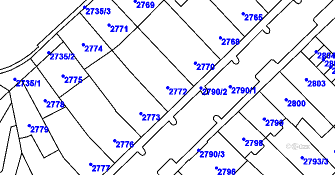 Parcela st. 2772 v KÚ Chomutov I, Katastrální mapa