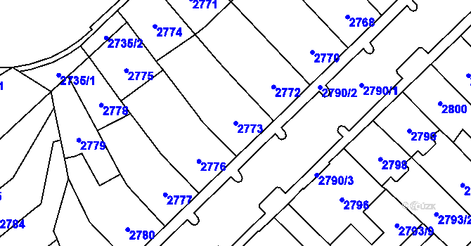 Parcela st. 2773 v KÚ Chomutov I, Katastrální mapa