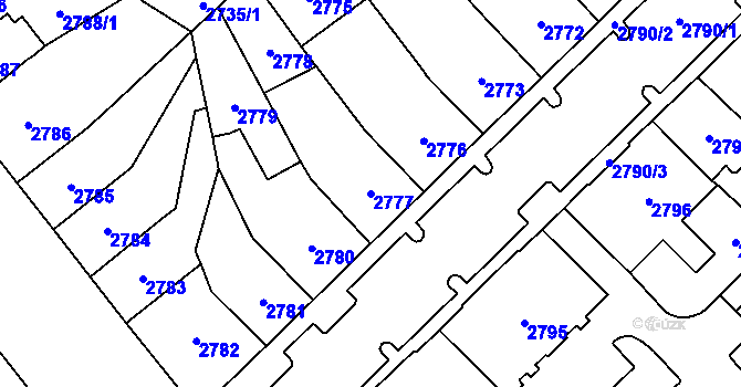 Parcela st. 2777 v KÚ Chomutov I, Katastrální mapa