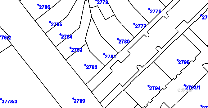 Parcela st. 2781 v KÚ Chomutov I, Katastrální mapa