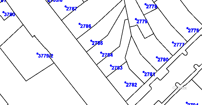 Parcela st. 2784 v KÚ Chomutov I, Katastrální mapa