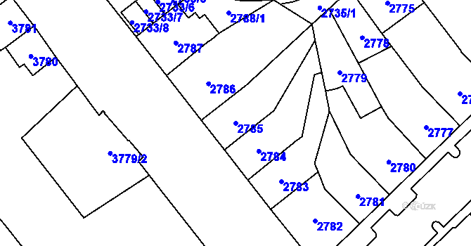 Parcela st. 2785 v KÚ Chomutov I, Katastrální mapa