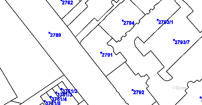 Parcela st. 2791 v KÚ Chomutov I, Katastrální mapa