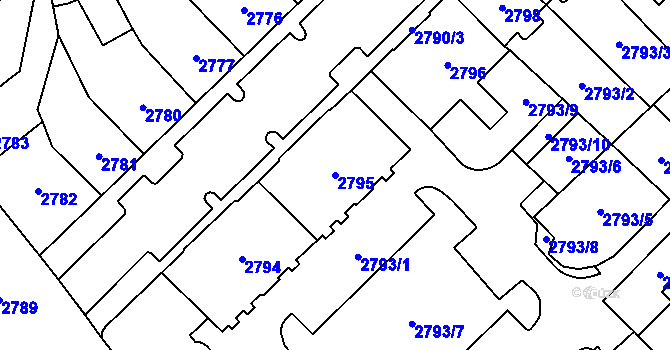 Parcela st. 2795 v KÚ Chomutov I, Katastrální mapa