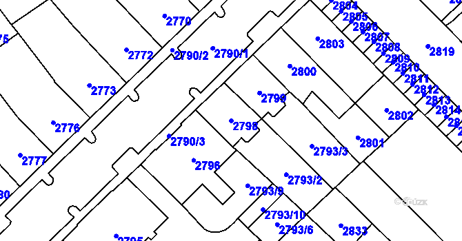 Parcela st. 2798 v KÚ Chomutov I, Katastrální mapa