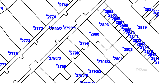 Parcela st. 2799 v KÚ Chomutov I, Katastrální mapa