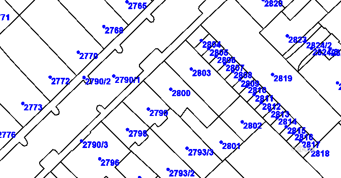 Parcela st. 2800 v KÚ Chomutov I, Katastrální mapa