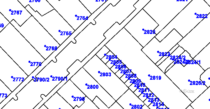 Parcela st. 2804 v KÚ Chomutov I, Katastrální mapa