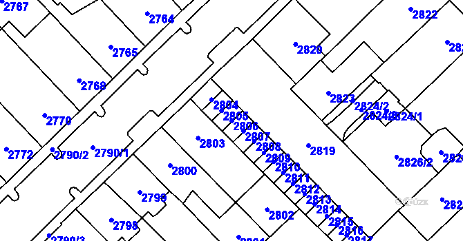 Parcela st. 2806 v KÚ Chomutov I, Katastrální mapa