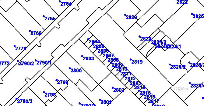 Parcela st. 2807 v KÚ Chomutov I, Katastrální mapa