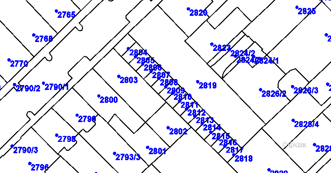 Parcela st. 2809 v KÚ Chomutov I, Katastrální mapa