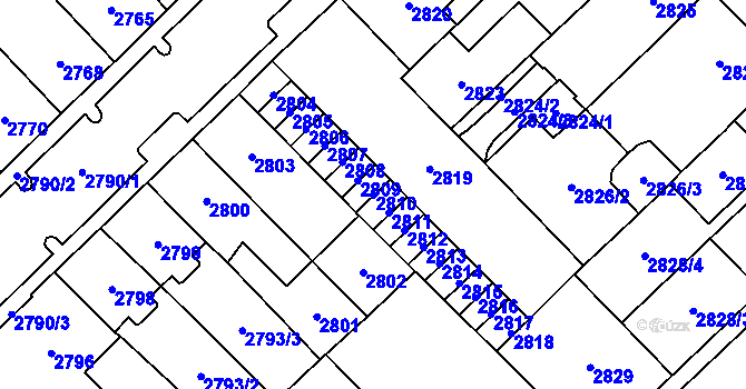 Parcela st. 2810 v KÚ Chomutov I, Katastrální mapa