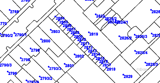 Parcela st. 2811 v KÚ Chomutov I, Katastrální mapa