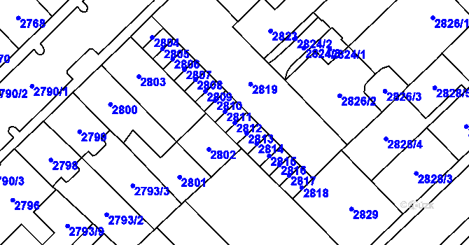 Parcela st. 2812 v KÚ Chomutov I, Katastrální mapa