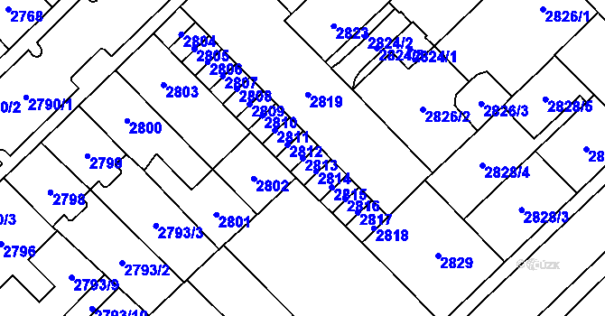 Parcela st. 2813 v KÚ Chomutov I, Katastrální mapa