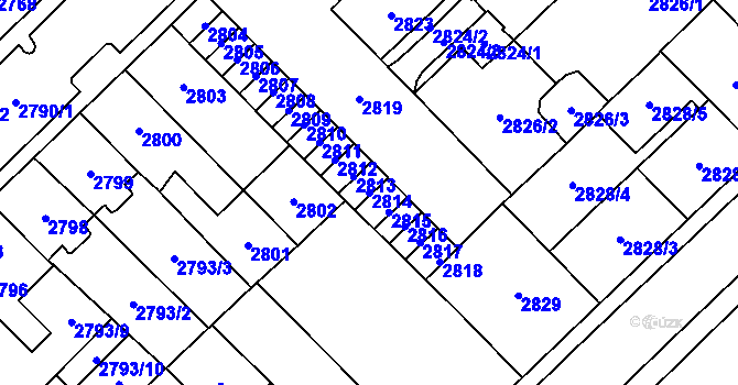 Parcela st. 2814 v KÚ Chomutov I, Katastrální mapa