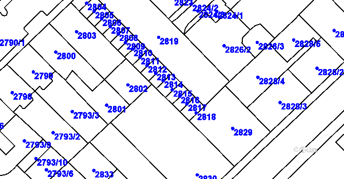 Parcela st. 2815 v KÚ Chomutov I, Katastrální mapa