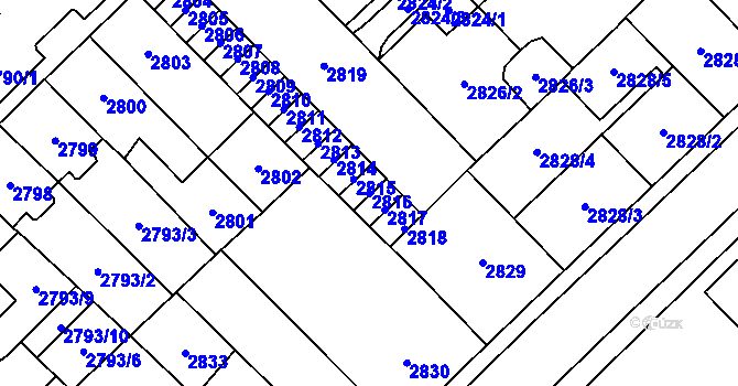 Parcela st. 2816 v KÚ Chomutov I, Katastrální mapa