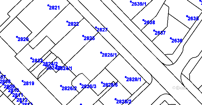 Parcela st. 2826/1 v KÚ Chomutov I, Katastrální mapa