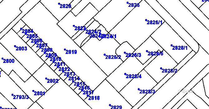 Parcela st. 2826/2 v KÚ Chomutov I, Katastrální mapa