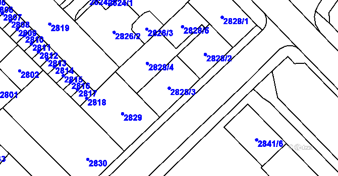 Parcela st. 2828/3 v KÚ Chomutov I, Katastrální mapa