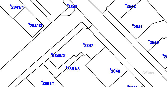 Parcela st. 2847 v KÚ Chomutov I, Katastrální mapa