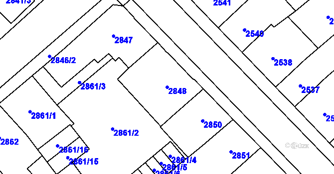 Parcela st. 2848 v KÚ Chomutov I, Katastrální mapa
