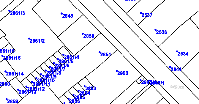 Parcela st. 2851 v KÚ Chomutov I, Katastrální mapa