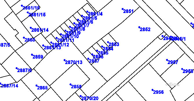 Parcela st. 2855 v KÚ Chomutov I, Katastrální mapa