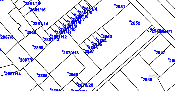 Parcela st. 2856 v KÚ Chomutov I, Katastrální mapa