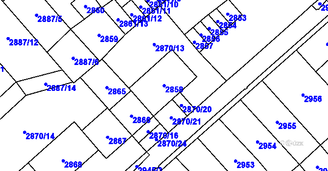 Parcela st. 2858 v KÚ Chomutov I, Katastrální mapa