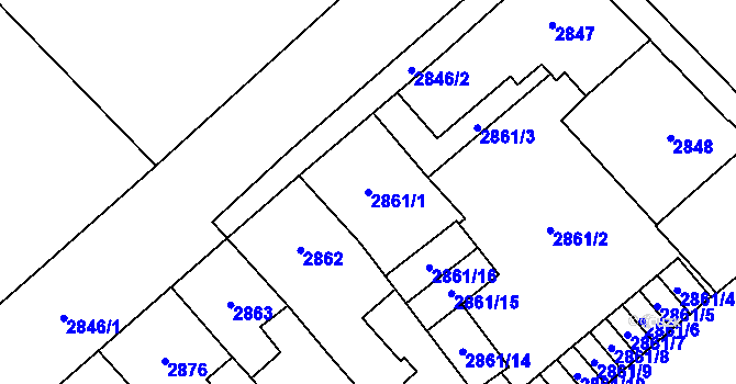 Parcela st. 2861/1 v KÚ Chomutov I, Katastrální mapa