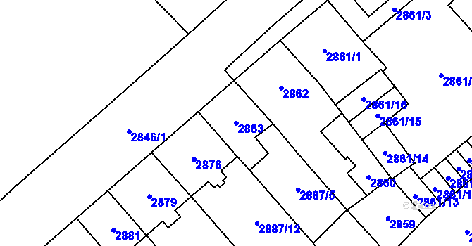 Parcela st. 2863 v KÚ Chomutov I, Katastrální mapa