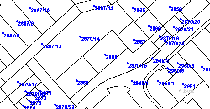Parcela st. 2868 v KÚ Chomutov I, Katastrální mapa