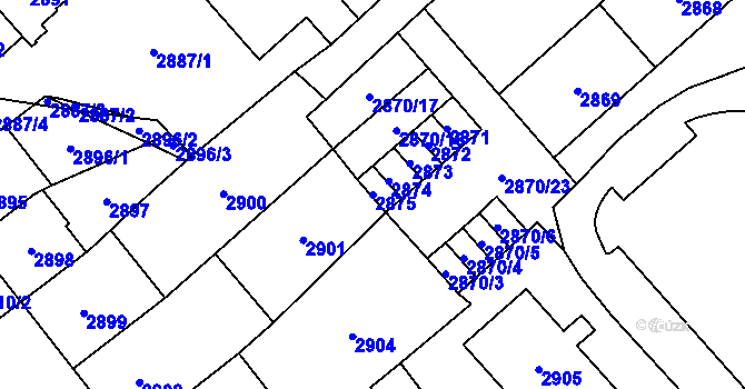 Parcela st. 2875 v KÚ Chomutov I, Katastrální mapa