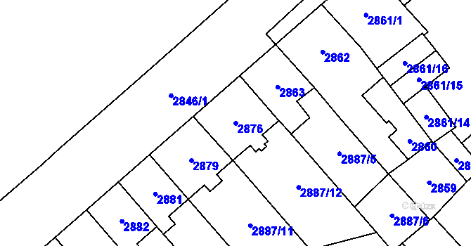Parcela st. 2876 v KÚ Chomutov I, Katastrální mapa