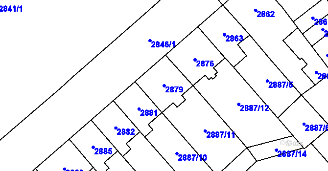 Parcela st. 2879 v KÚ Chomutov I, Katastrální mapa