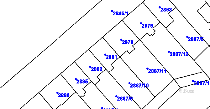 Parcela st. 2881 v KÚ Chomutov I, Katastrální mapa