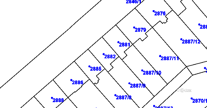 Parcela st. 2882 v KÚ Chomutov I, Katastrální mapa
